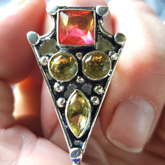 ***Sale*** New Citrine & Bi-Color Tourmaline 925 Silver Arrowhead Ring. - Picture 10 of 10